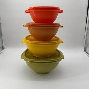 Vintage Tupperware Nesting Bowls Set 4 Harvest Colors Sunburst  836 838 840 858